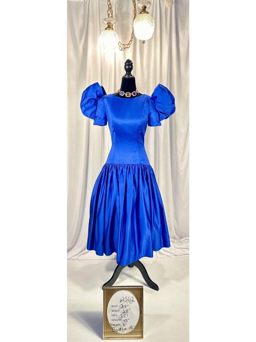 80’s Victor Costa Very Rare Plunging Back Adjustable Puff Sleeve Cocktail Dress